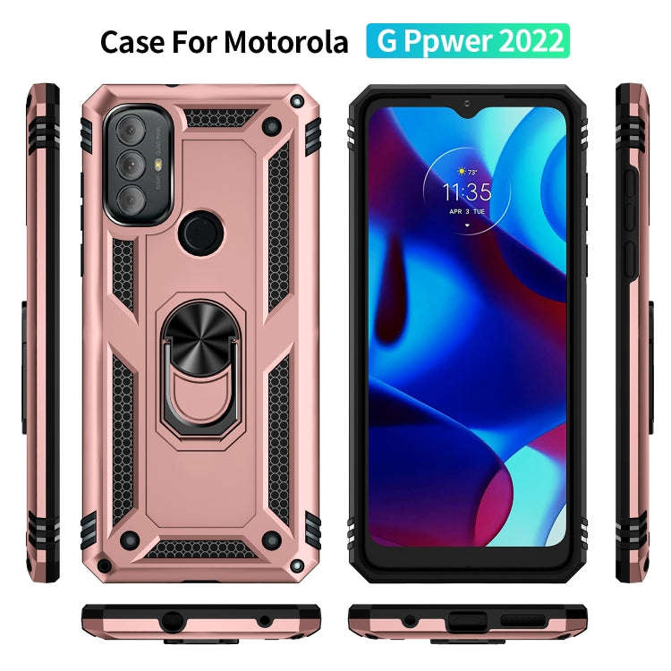 For Motorola Moto G Power (2022) Shockproof TPU + PC Phone Case with Holder(Rose Gold)