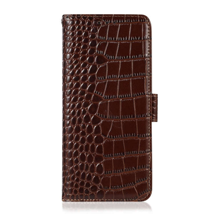 For Motorola Moto G22 Crocodile Top Layer Cowhide Leather Phone Case(Brown)