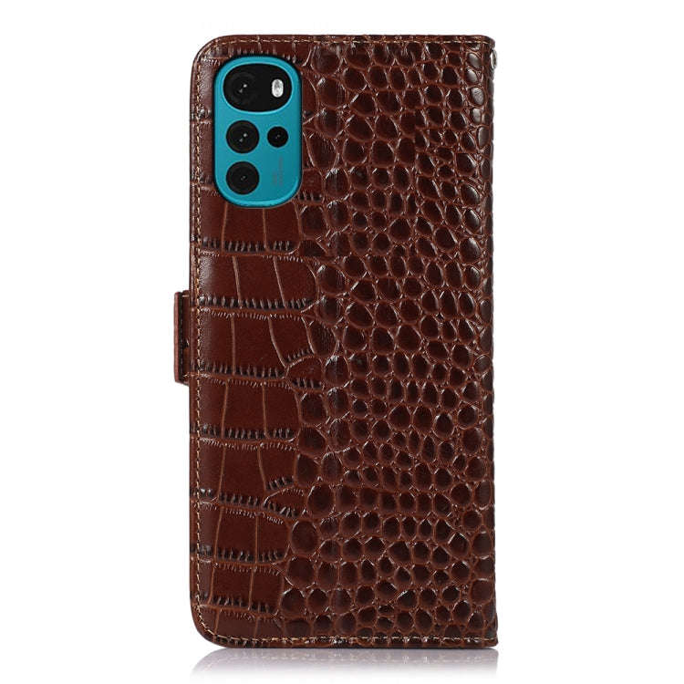 For Motorola Moto G22 Crocodile Top Layer Cowhide Leather Phone Case(Brown)