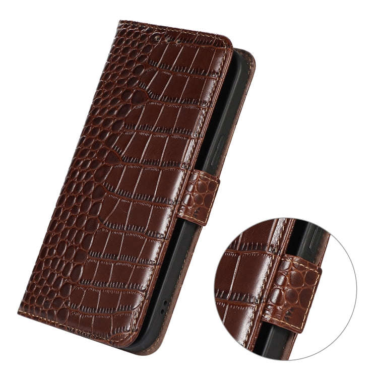 For Motorola Moto G22 Crocodile Top Layer Cowhide Leather Phone Case(Brown)