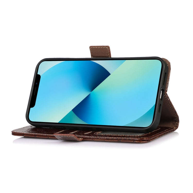 For Motorola Moto G22 Crocodile Top Layer Cowhide Leather Phone Case(Brown)