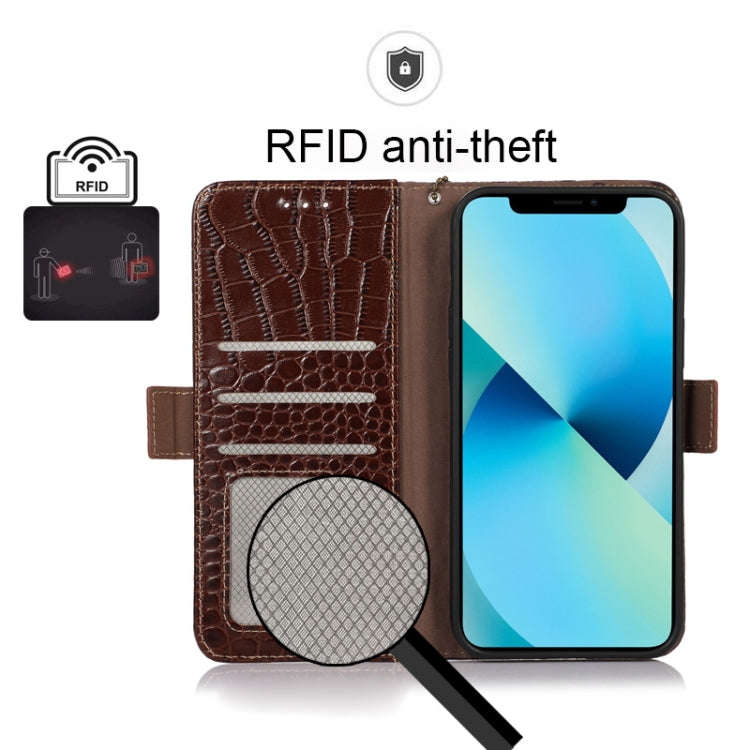 For Motorola Moto G22 Crocodile Top Layer Cowhide Leather Phone Case(Brown)