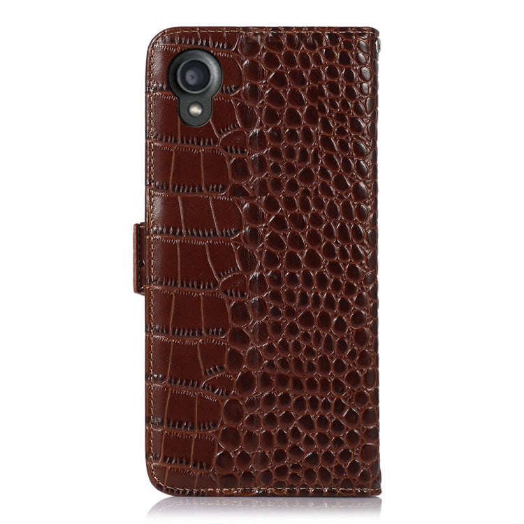 For Kyocera Digno BX2 Crocodile Top Layer Cowhide Leather Phone Case(Brown)