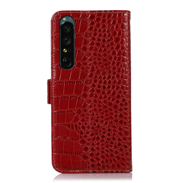 For Sony Xperia 1 IV Crocodile Top Layer Cowhide Leather Phone Case(Red)