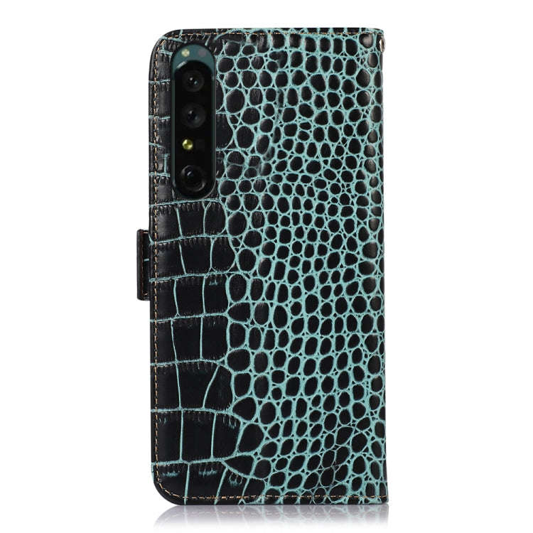 For Sony Xperia 1 IV Crocodile Top Layer Cowhide Leather Phone Case(Green)