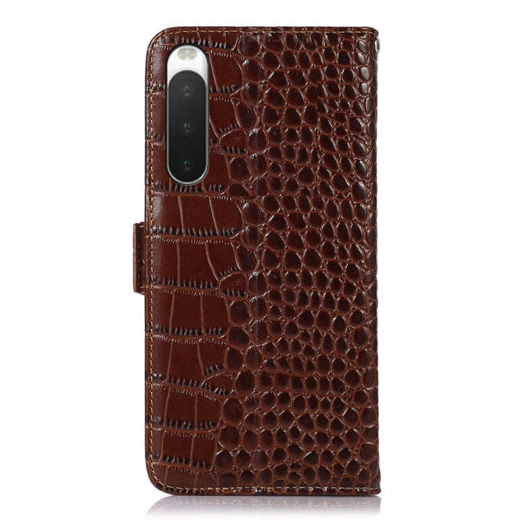 For Sony Xperia 10 IV Crocodile Top Layer Cowhide Leather Phone Case(Brown)