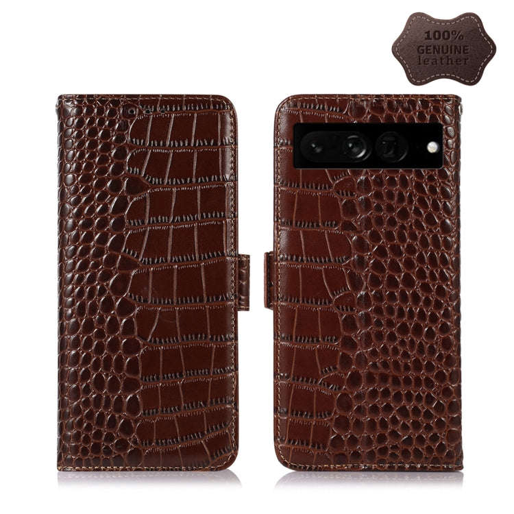 For Google Pixel 7 Pro 5G Crocodile Top Layer Cowhide Leather Phone Case(Brown)