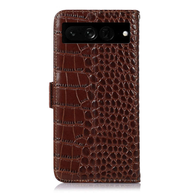 For Google Pixel 7 Pro 5G Crocodile Top Layer Cowhide Leather Phone Case(Brown)