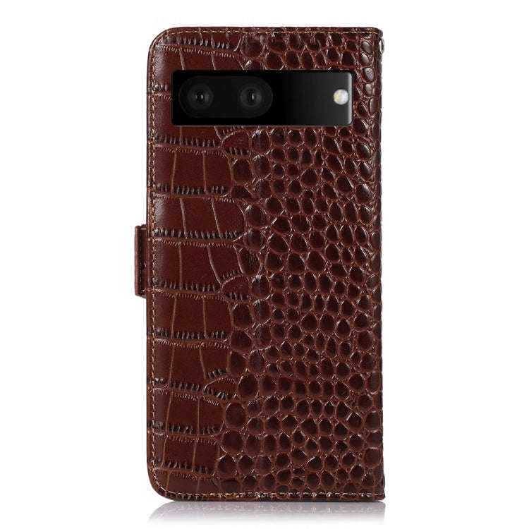 For Google Pixel 7 5G Crocodile Top Layer Cowhide Leather Phone Case(Brown)
