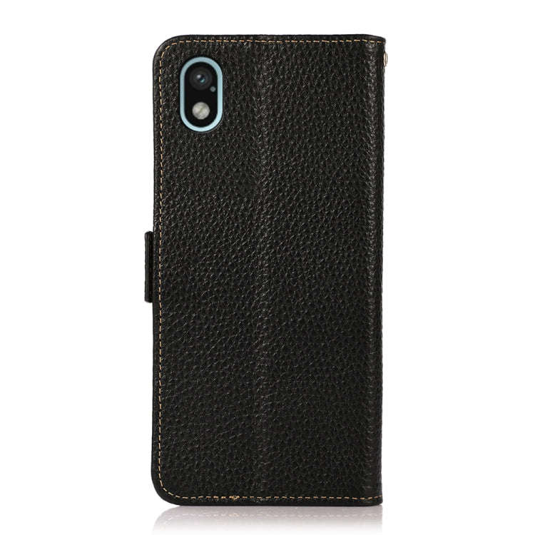 For Sony Xperia Ace III KHAZNEH Side-Magnetic Litchi Genuine Leather RFID Phone Case(Black)