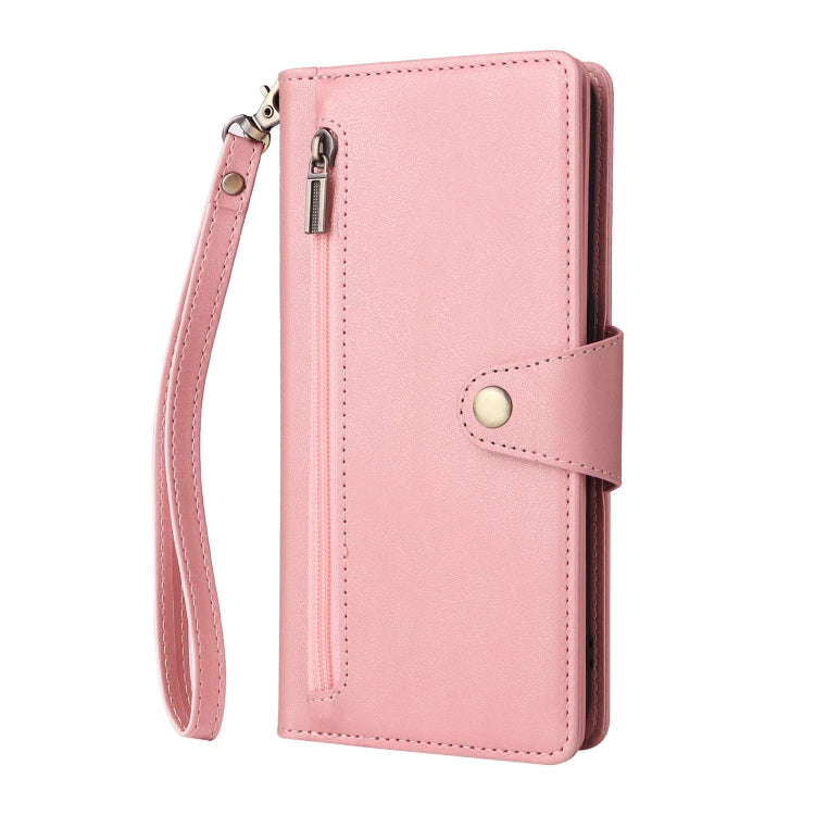 For OnePlus Nord N100 Rivet Buckle 9 Cards Three Fold Leather Phone Case(Rose Gold)