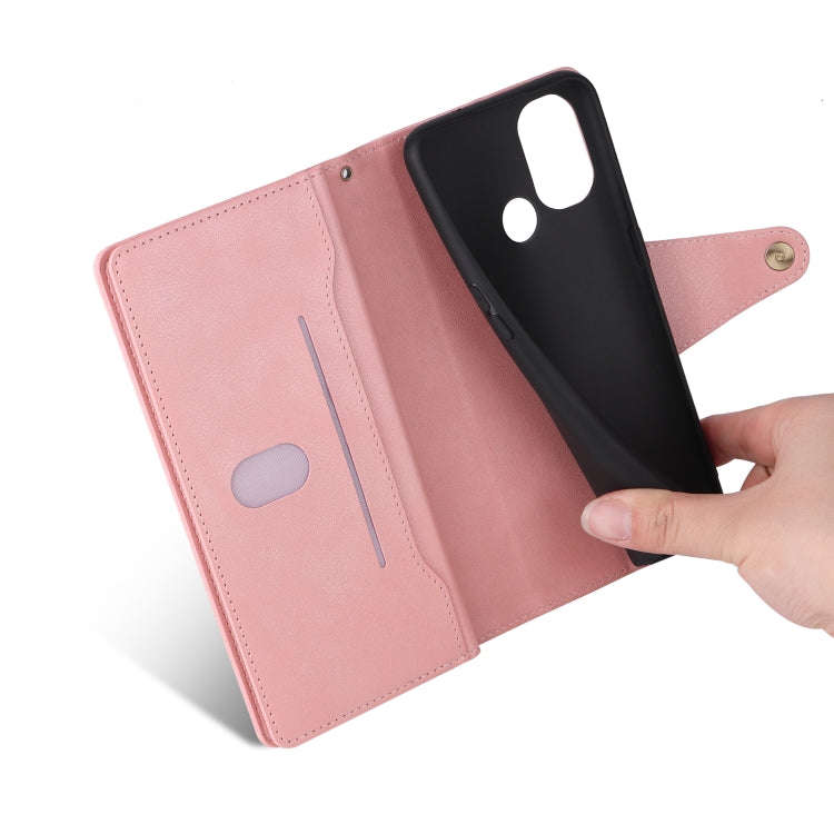 For OnePlus Nord N100 Rivet Buckle 9 Cards Three Fold Leather Phone Case(Rose Gold)