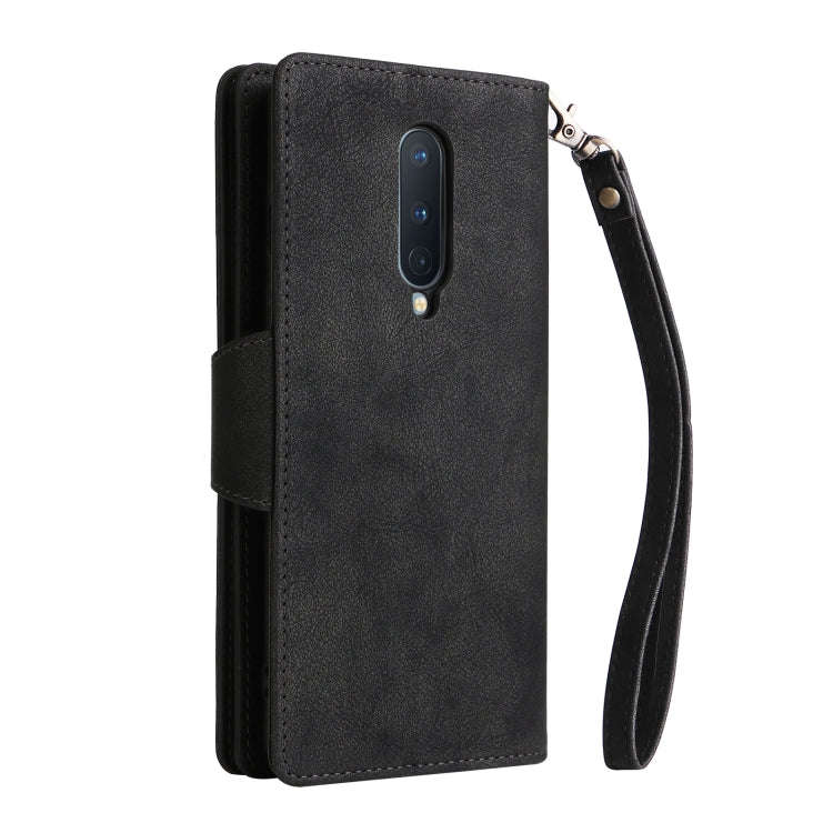 For OnePlus 8 Rivet Buckle 9 Cards Three Fold Leather Phone Case(Black)