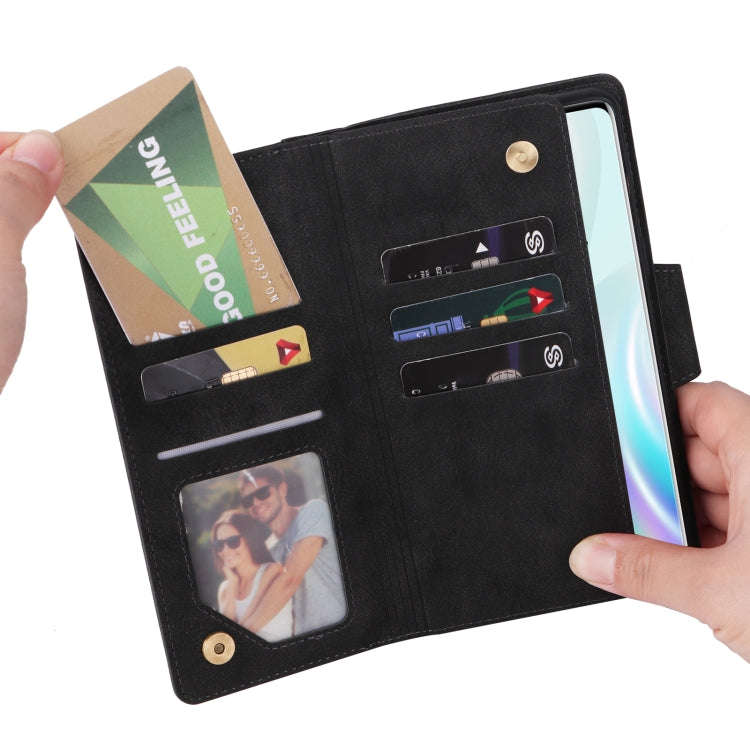 For OnePlus 8 Rivet Buckle 9 Cards Three Fold Leather Phone Case(Black)