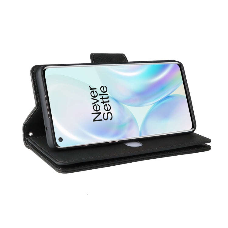 For OnePlus 8 Rivet Buckle 9 Cards Three Fold Leather Phone Case(Black)
