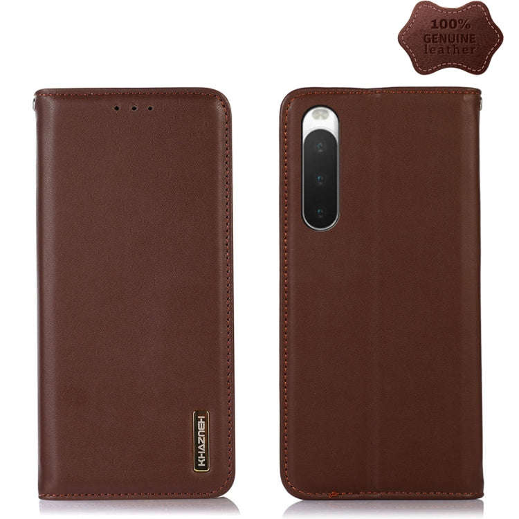 For Sony Xperia 10 IV KHAZNEH Nappa Top Layer Cowhide Leather Phone Case(Brown)