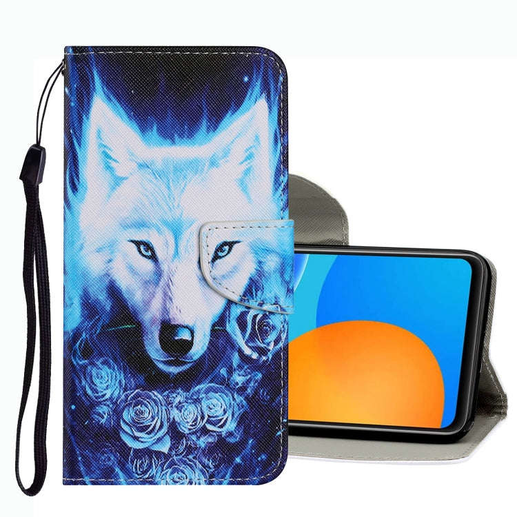 For Huawei P Smart 2021 Coloured Drawing Pattern Leather Phone Case(Rose Wolf)