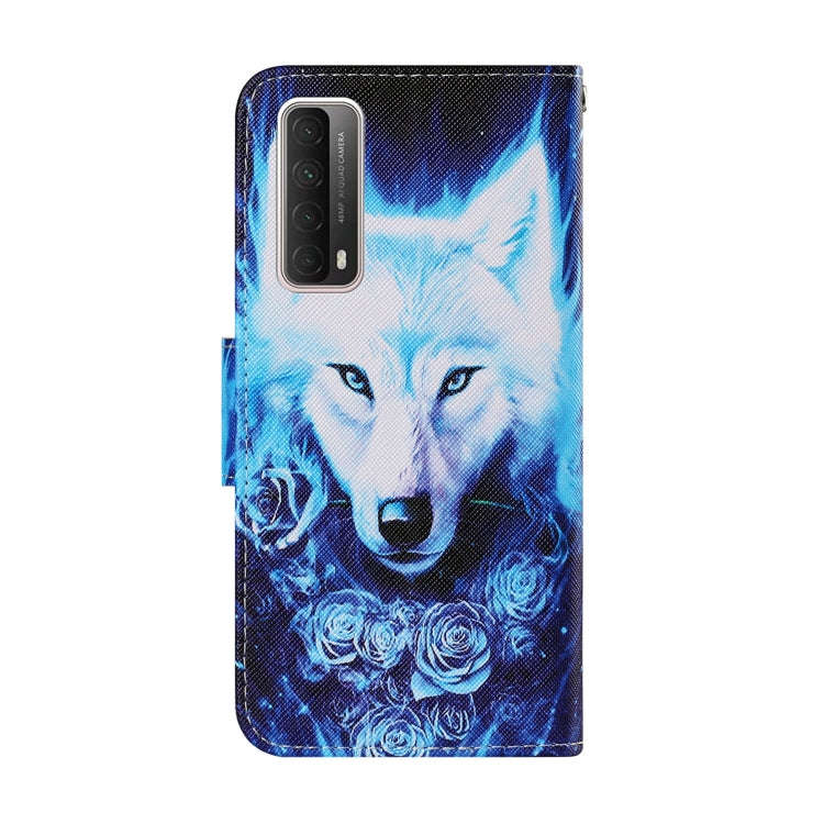 For Huawei P Smart 2021 Coloured Drawing Pattern Leather Phone Case(Rose Wolf)