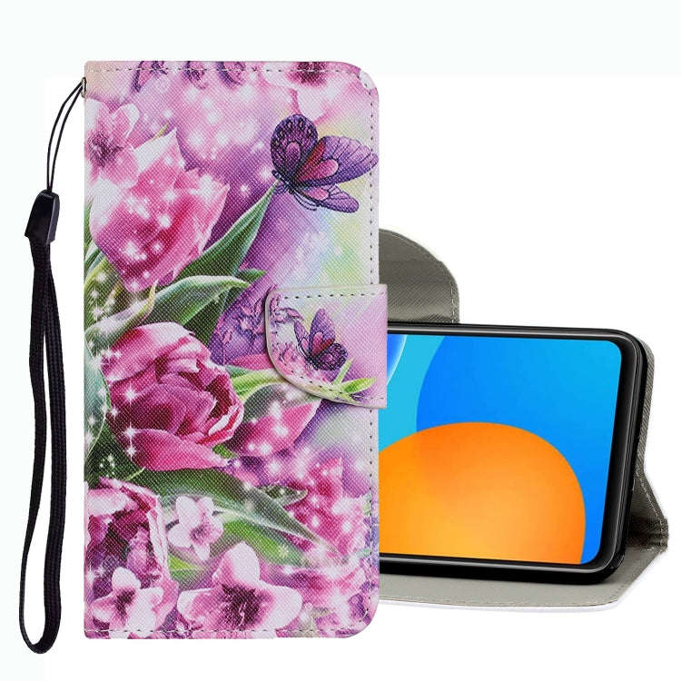 For Huawei P Smart 2021 Coloured Drawing Pattern Leather Phone Case(Rose Butterfly)