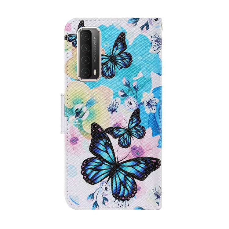 For Huawei P Smart 2021 Coloured Drawing Pattern Leather Phone Case(Purple Butterfly)