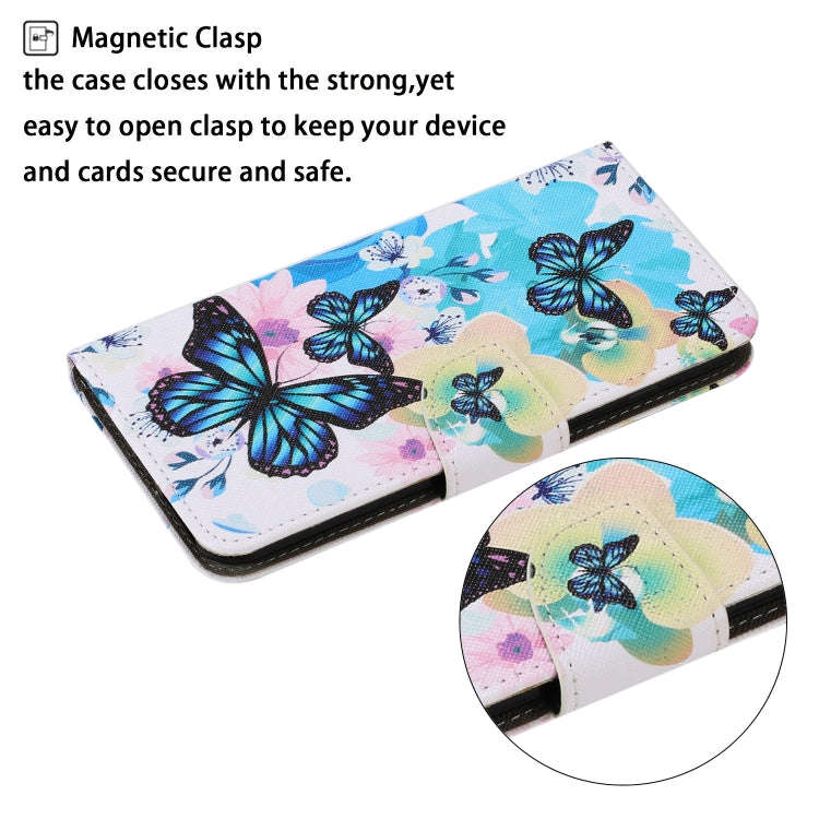 For Huawei P Smart 2021 Coloured Drawing Pattern Leather Phone Case(Purple Butterfly)