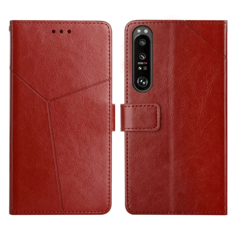 For Sony Xperia 1 Y Stitching Horizontal Flip Leather Phone Case(Brown)