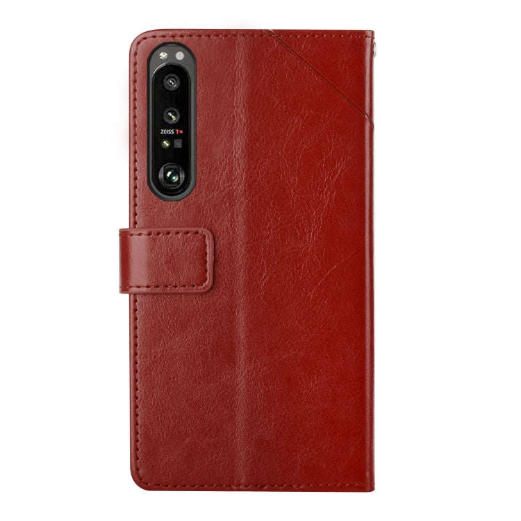 For Sony Xperia 1 Y Stitching Horizontal Flip Leather Phone Case(Brown)
