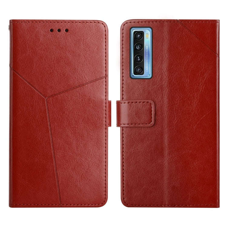 For TCL 20S Y Stitching Horizontal Flip Leather Phone Case(Brown)