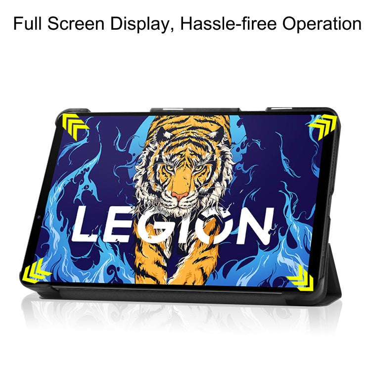 For Lenovo Legion Y700 Three-folding Holder Custer Texture Leather Tablet Case(Black)