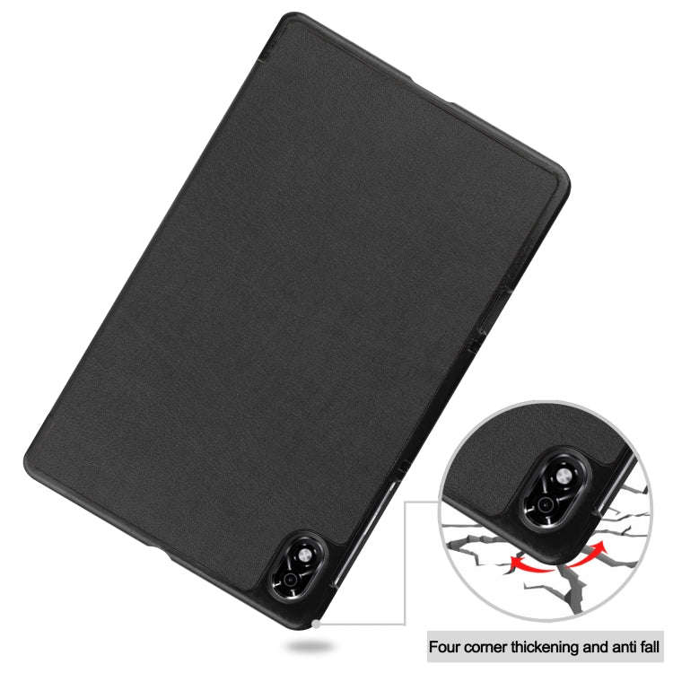 For Lenovo Legion Y700 Three-folding Holder Custer Texture Leather Tablet Case(Black)