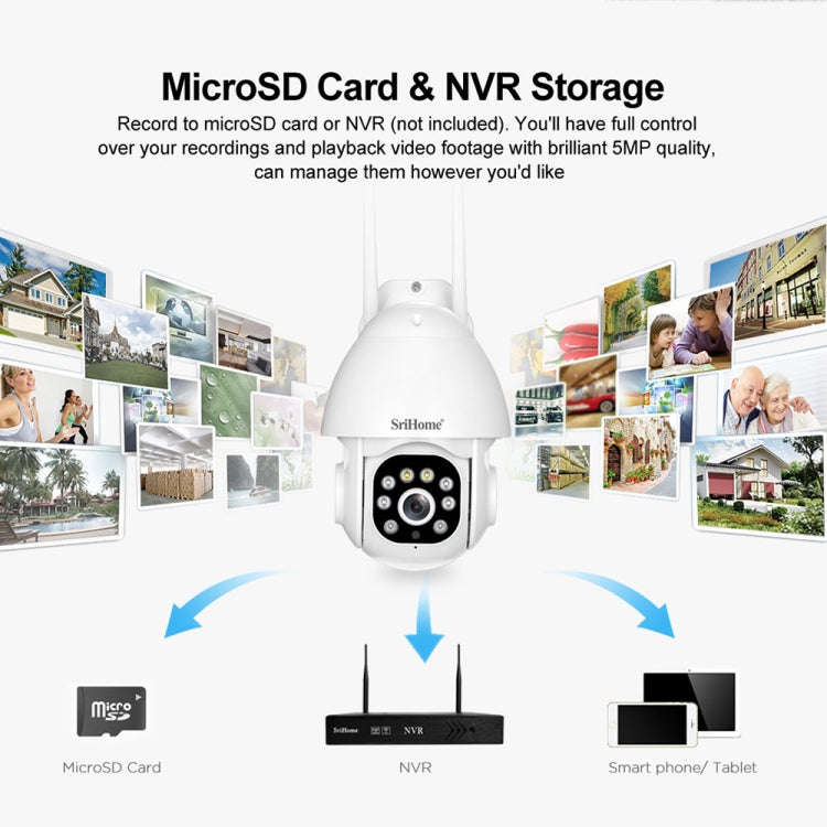 SriHome SH039B 3MP Sound and Light Alarm IP66 Waterproof Dome Camera, US Plug