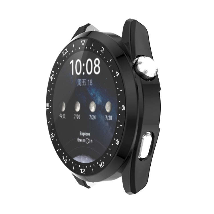 For Huawei Watch 3 Pro Scale Electroplated PC + Tempered Glass Watch Case(Black)