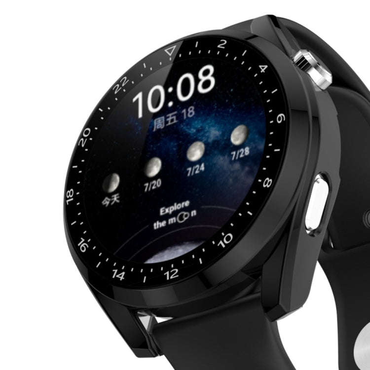 For Huawei Watch 3 Pro Scale Electroplated PC + Tempered Glass Watch Case(Black)