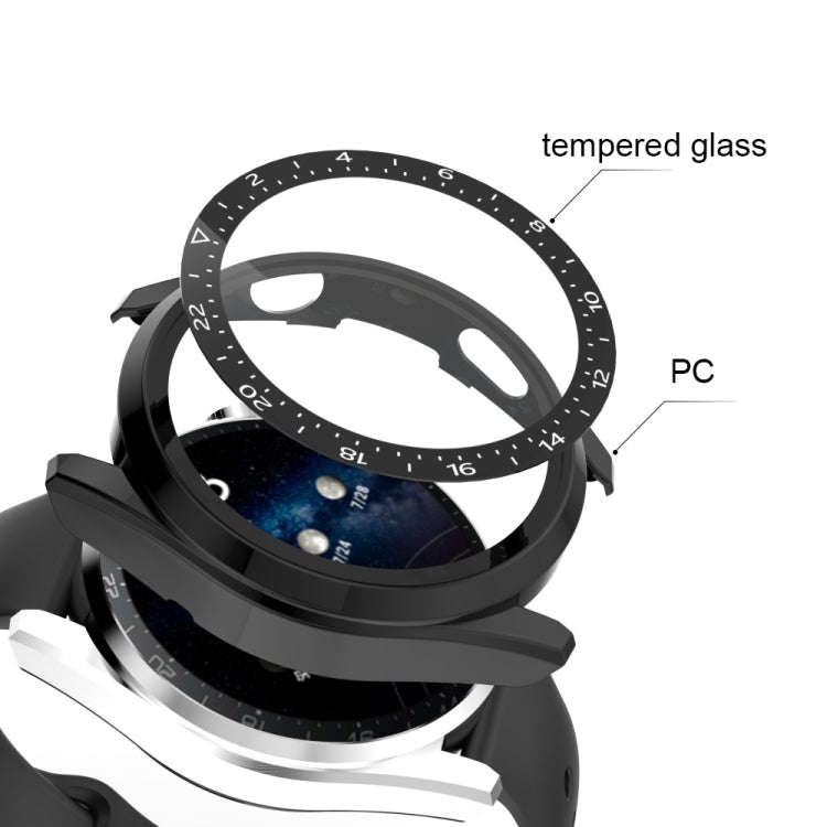 For Huawei Watch 3 Pro Scale Electroplated PC + Tempered Glass Watch Case(Black)