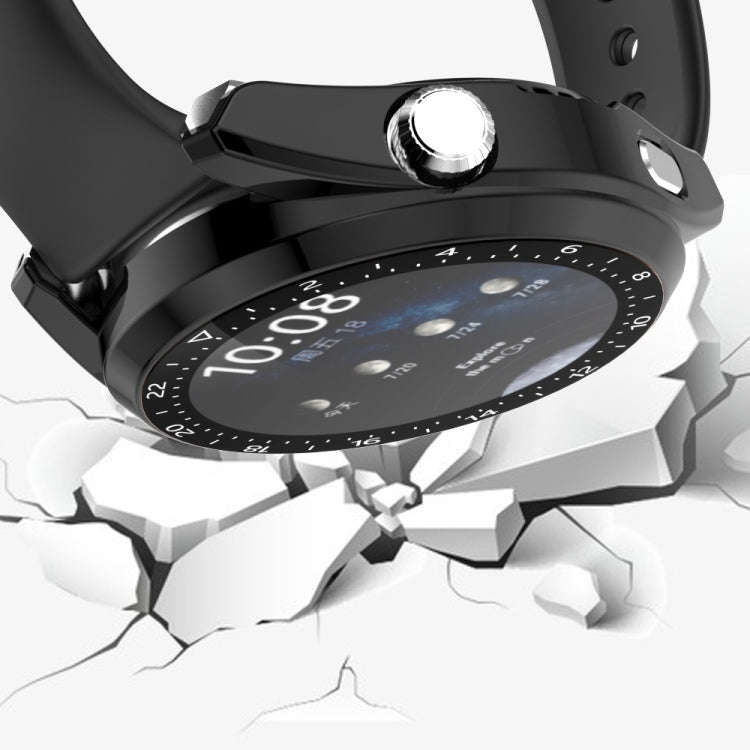 For Huawei Watch 3 Pro Scale Electroplated PC + Tempered Glass Watch Case(Black)