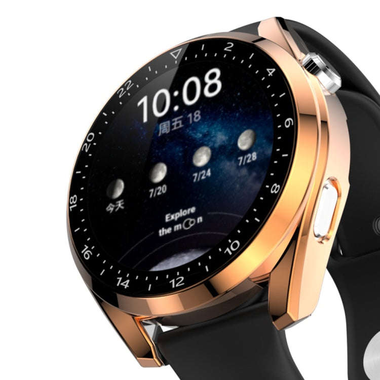 For Huawei Watch 3 Pro Scale Electroplated PC + Tempered Glass Watch Case(Rose Gold)
