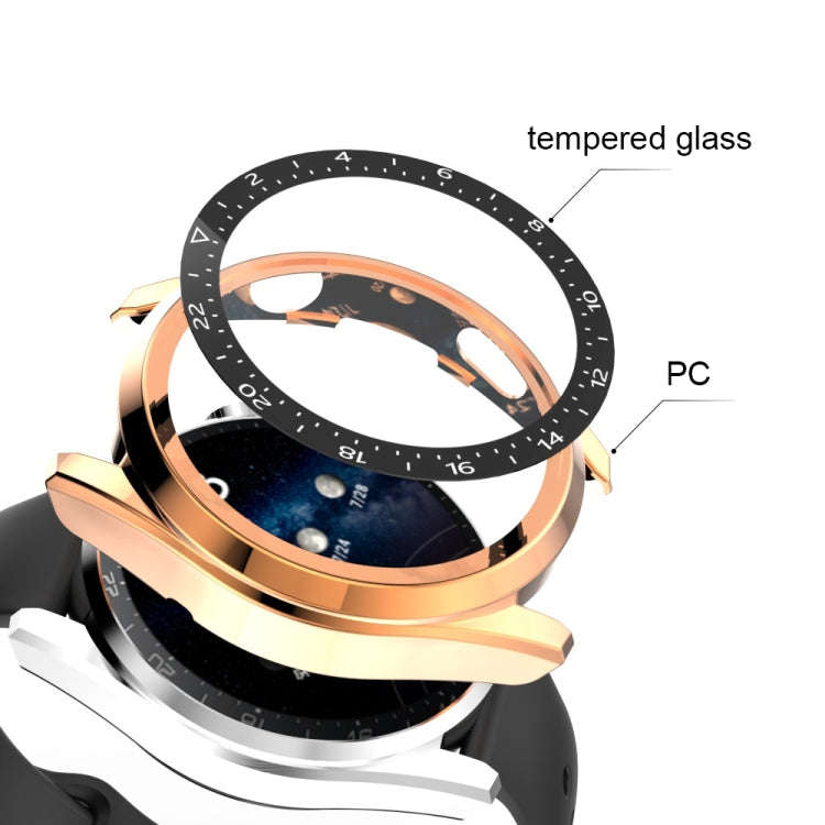 For Huawei Watch 3 Pro Scale Electroplated PC + Tempered Glass Watch Case(Rose Gold)