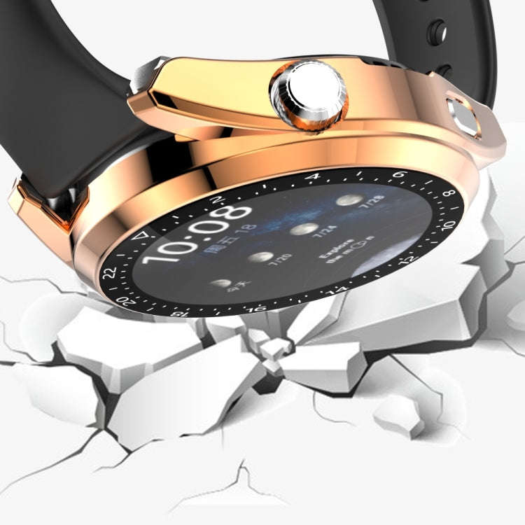 For Huawei Watch 3 Pro Scale Electroplated PC + Tempered Glass Watch Case(Rose Gold)