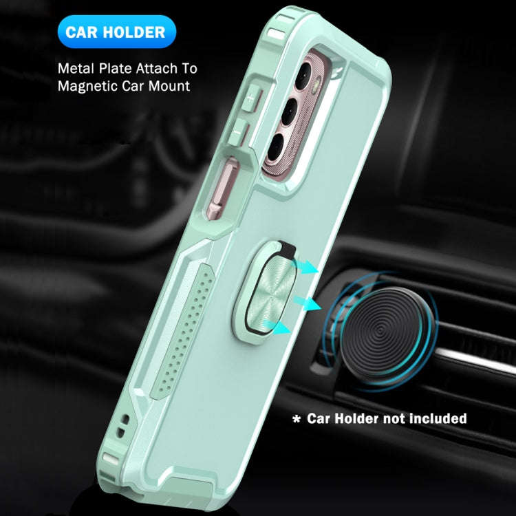 For Motorola Moto G Stylus 4G / 5G 2022 3 in 1 Ring Holder PC + TPU Phone Case(Mint Green)