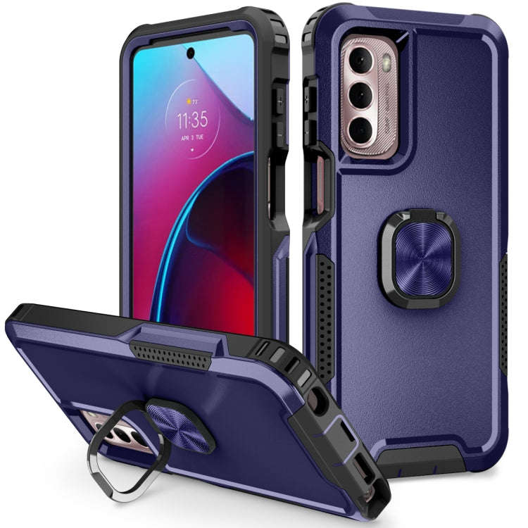 For Motorola Moto G Stylus 4G / 5G 2022 3 in 1 Ring Holder PC + TPU Phone Case(Navy)