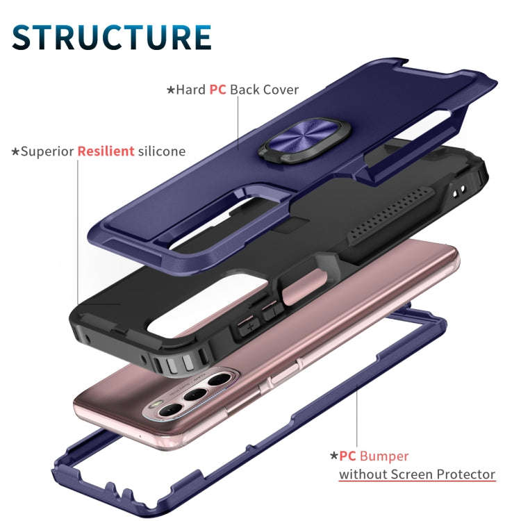For Motorola Moto G Stylus 4G / 5G 2022 3 in 1 Ring Holder PC + TPU Phone Case(Navy)