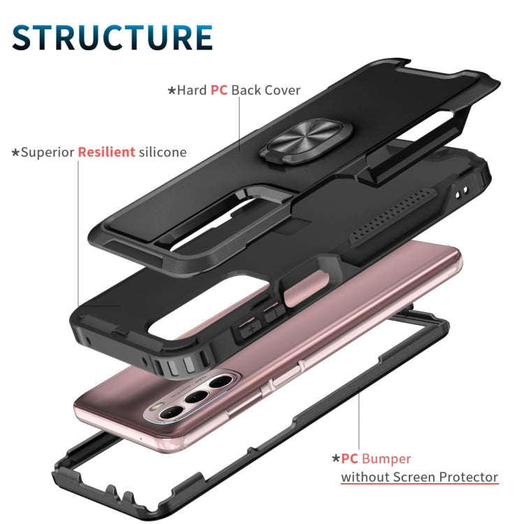 For Motorola Moto G Stylus 4G / 5G 2022 3 in 1 Ring Holder PC + TPU Phone Case(Black)