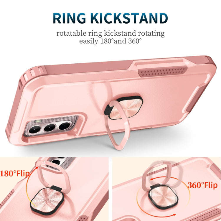 For Motorola Moto G Stylus 4G / 5G 2022 3 in 1 Ring Holder PC + TPU Phone Case(Rose Gold)