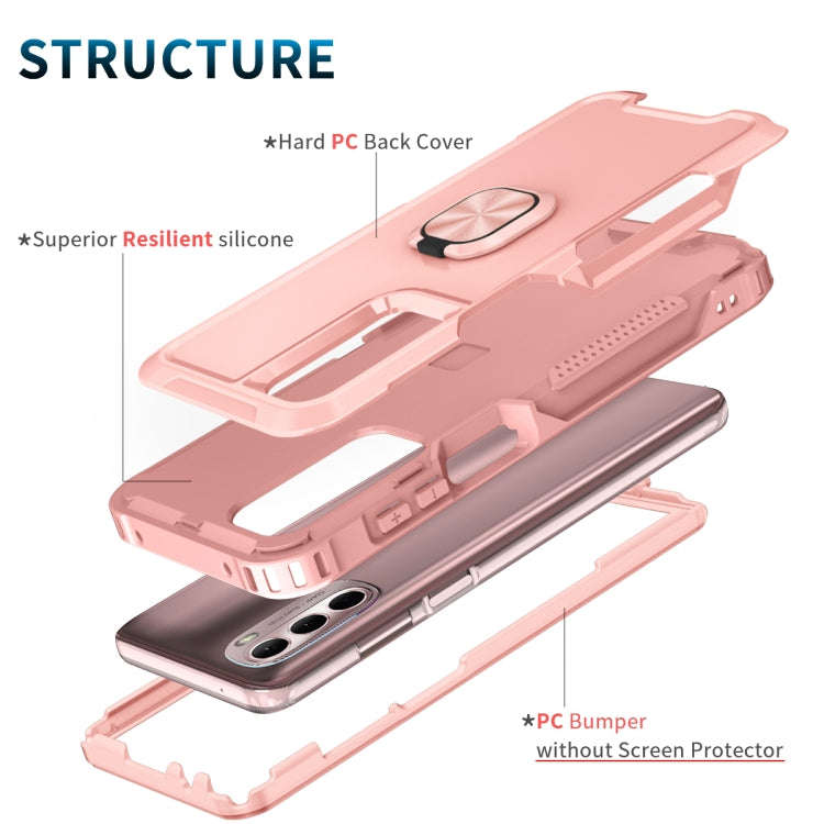 For Motorola Moto G Stylus 4G / 5G 2022 3 in 1 Ring Holder PC + TPU Phone Case(Rose Gold)