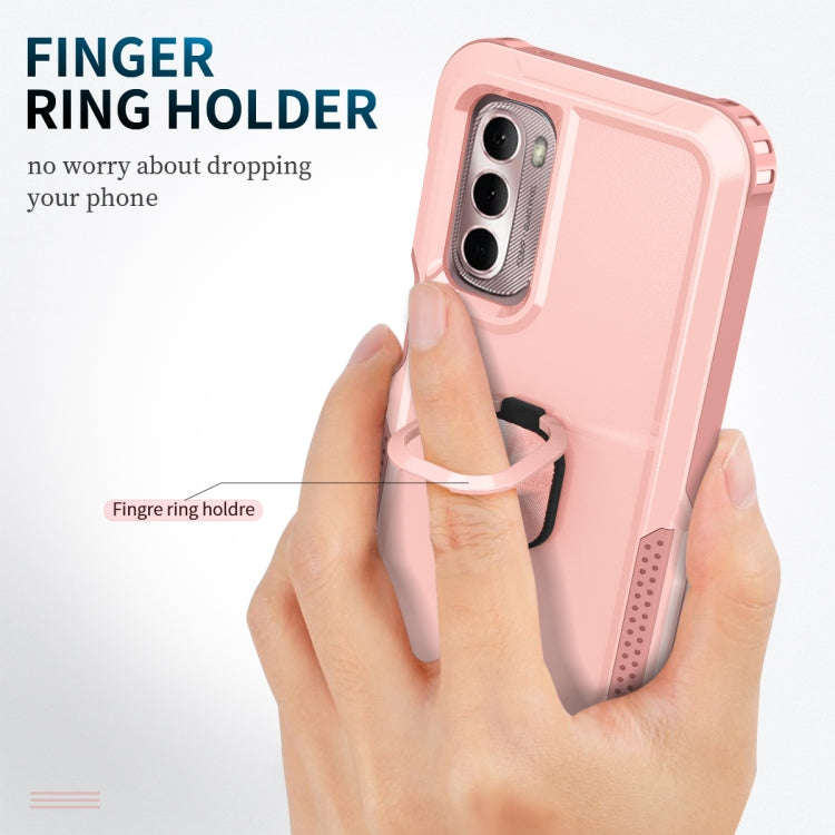 For Motorola Moto G Stylus 4G / 5G 2022 3 in 1 Ring Holder PC + TPU Phone Case(Rose Gold)