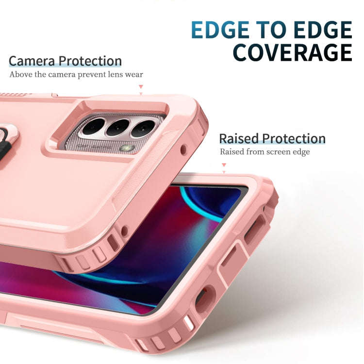 For Motorola Moto G Stylus 4G / 5G 2022 3 in 1 Ring Holder PC + TPU Phone Case(Rose Gold)