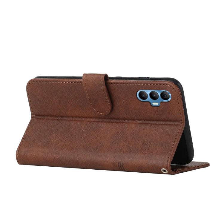 For Tecno Spark 8 Pro Stitching Calf Texture Buckle Leather Phone Case(Brown)
