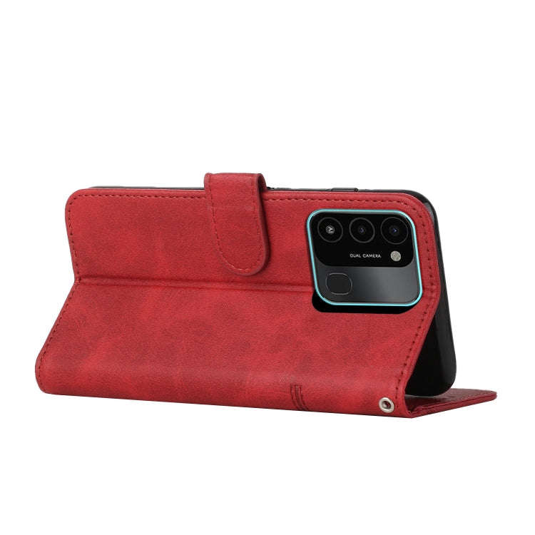 For Tecno Spark Go 2022 / Spark 8C Stitching Calf Texture Buckle Leather Phone Case(Red)