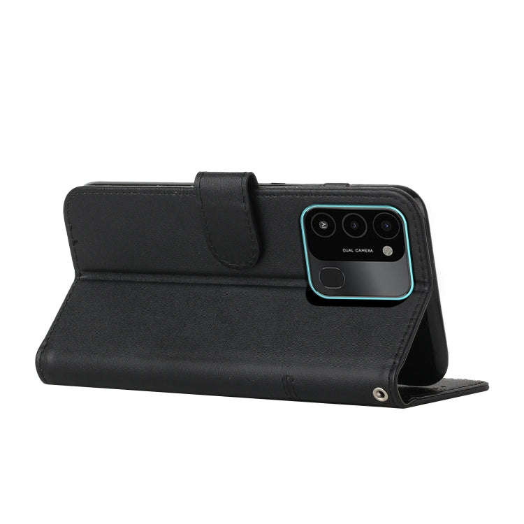For Tecno Spark Go 2022 / Spark 8C Stitching Calf Texture Buckle Leather Phone Case(Black)
