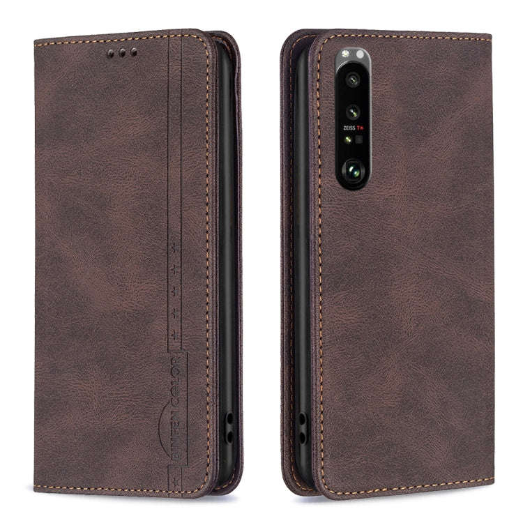 For Sony Xperia 1 III Magnetic RFID Blocking Anti-Theft Leather Phone Case(Brown)